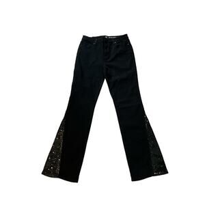 NEW YORK & COMPANY SZ 12 Black High Waist Barely Bootcut Beaded Jeans NWOT